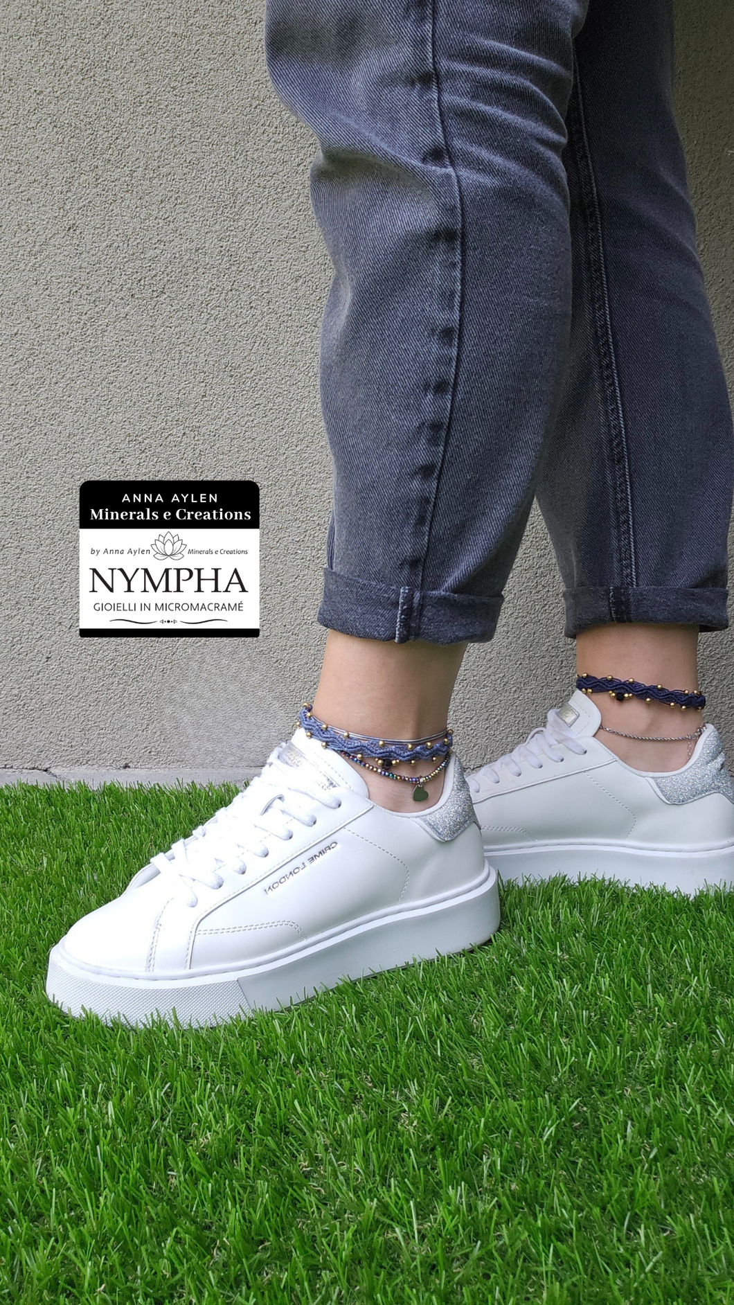Cavigliera blu denim con Tormalina